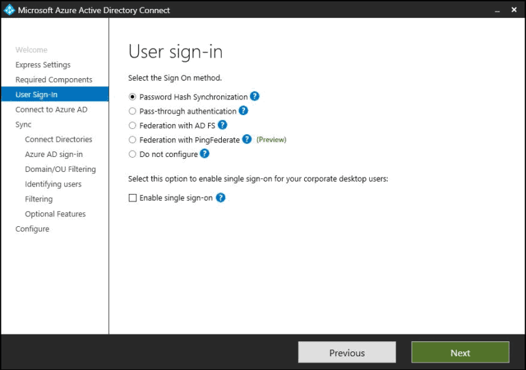 azure ad connect custom install