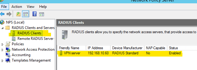 VPN Server RADIUS Clients