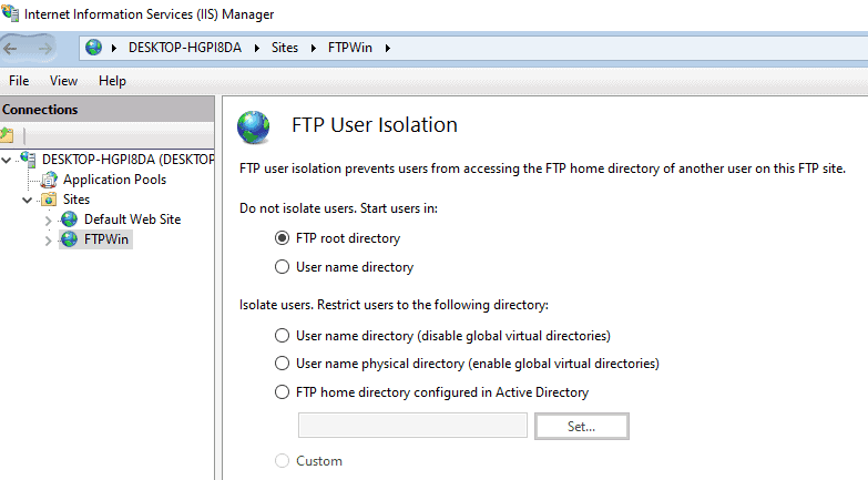 Configure FTP User Isolation