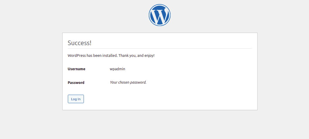 WordPress Installation Success Screen