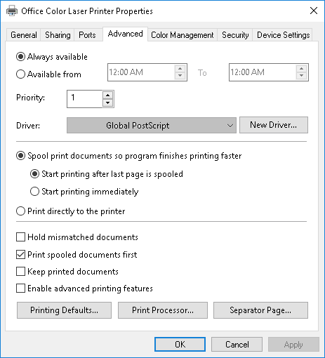 Windows Print Server Properties Security