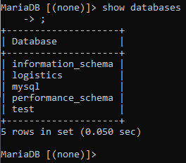 MariaDB command to show databases