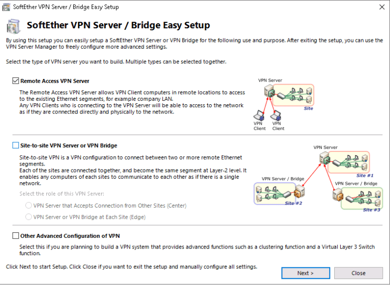 define vpn server (RAS, or Site to site)
