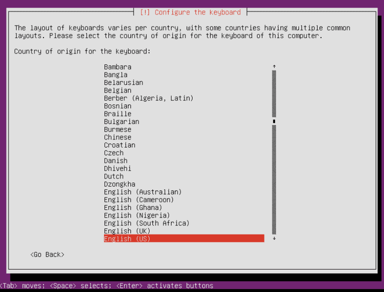 Ubuntu minimal configure keyboard language