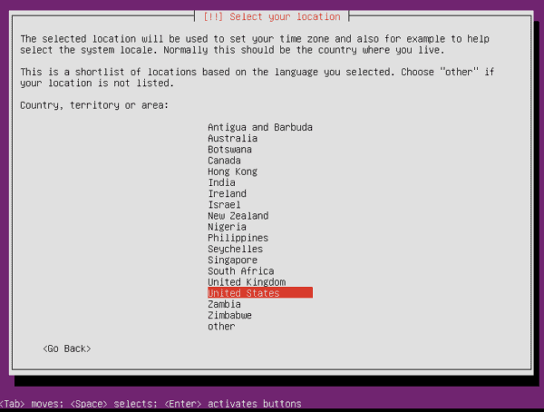 select ubuntu minimal location