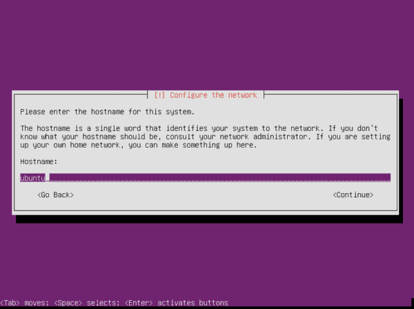 select ubuntu installation system hostname