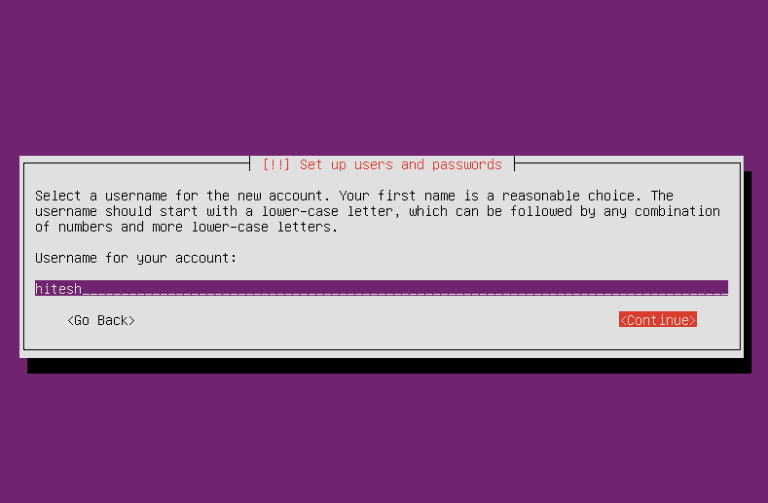 set username install Ubuntu over Network