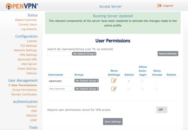 Open VPN user management