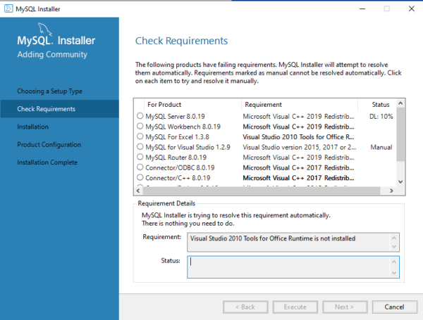 Mysql installer requirements, install MySQL Windows 10