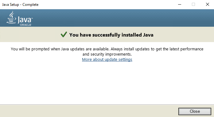 java installation completed