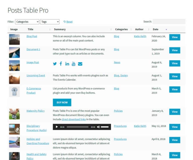 WordPress Posts Table Pro