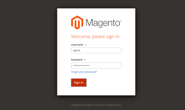 login page install Magento 2 on Ubuntu 20.04