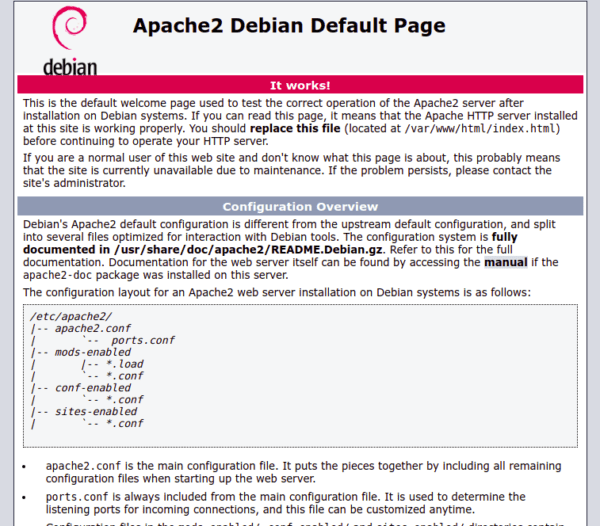 apache Debian verify default page