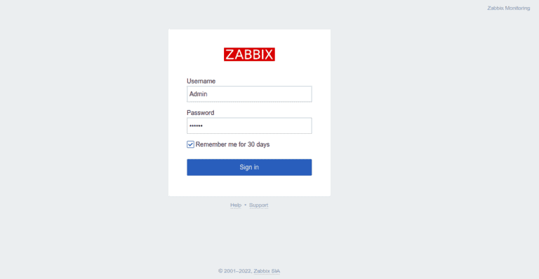zabbix login page