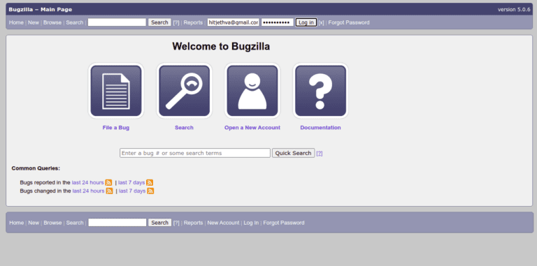 bugzilla welcome page
