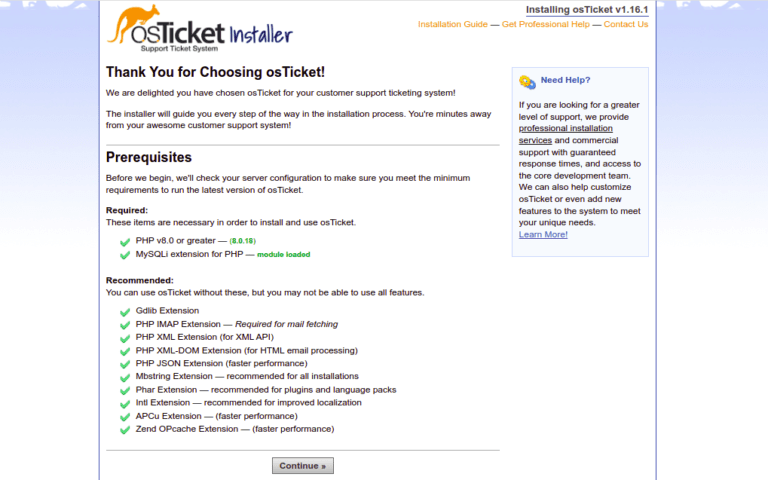 osticket prerequisites page