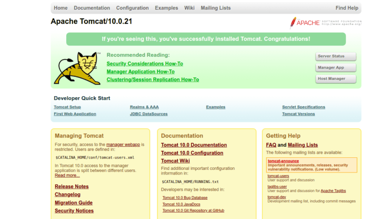 Install Apache Tomcat Server on CentOS Stream 9 tomcat dashboard