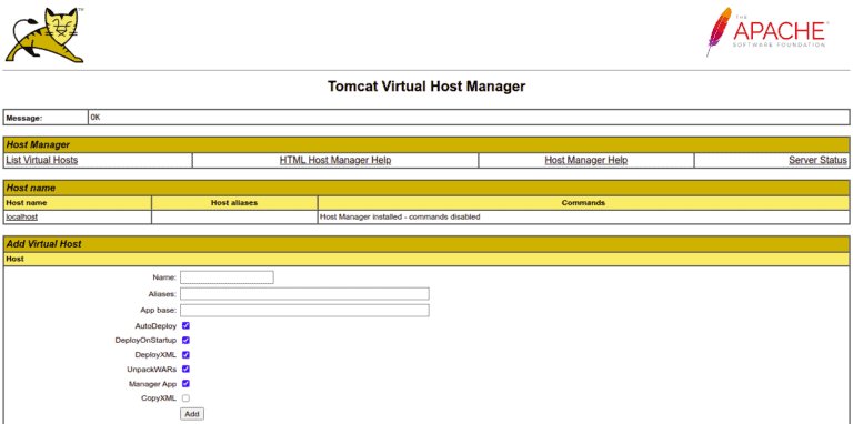 tomcat host manager dashboard