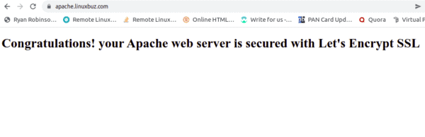 Secure Apache with Let's Encrypt on Ubuntu 20.04 apache test page with ssl