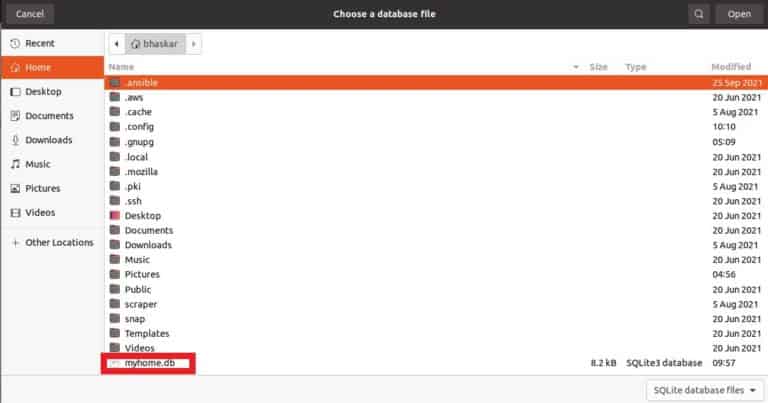Install DB Browser for SQLite in Ubuntu Server loading the database file