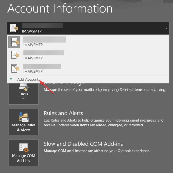 Creating a new Outlook mail account