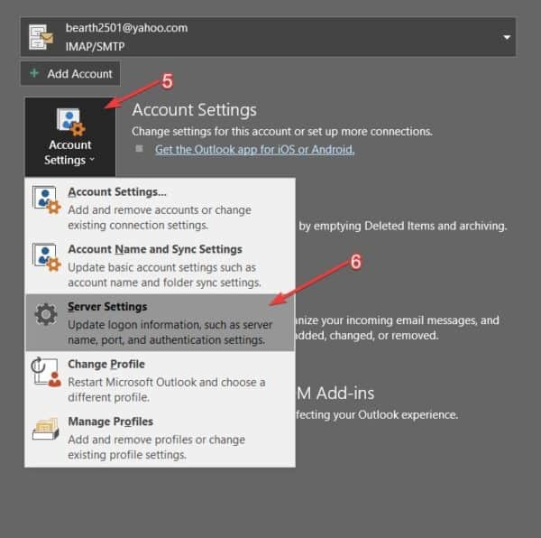 SMTP, IMAP, POP3 Server Settings Configuration for Outlook screen shot