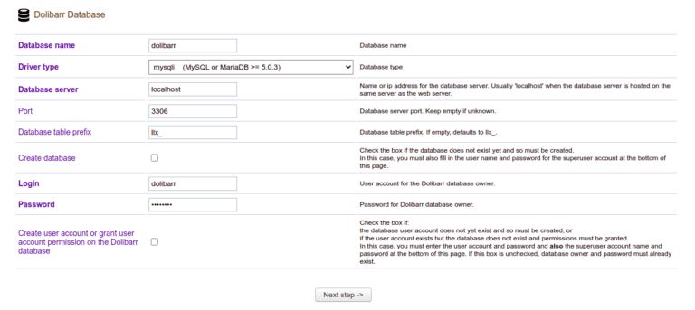 Install Dolibarr ERP CRM on Ubuntu 20.04 dolibarr database configuration