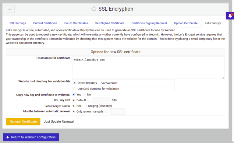 webmin install let's encrypt ssl