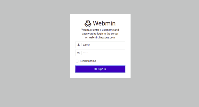 webmin login screen