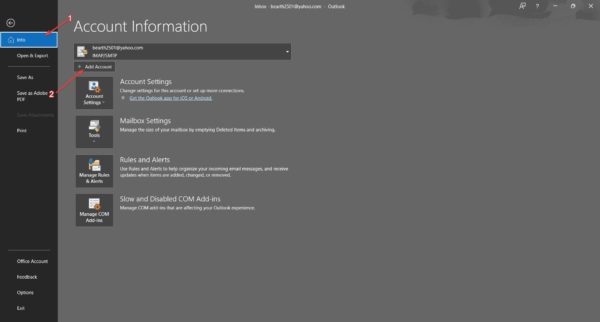 Outlook Account Informatioin Screen