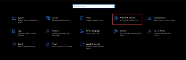 windows 10 settings network and internet