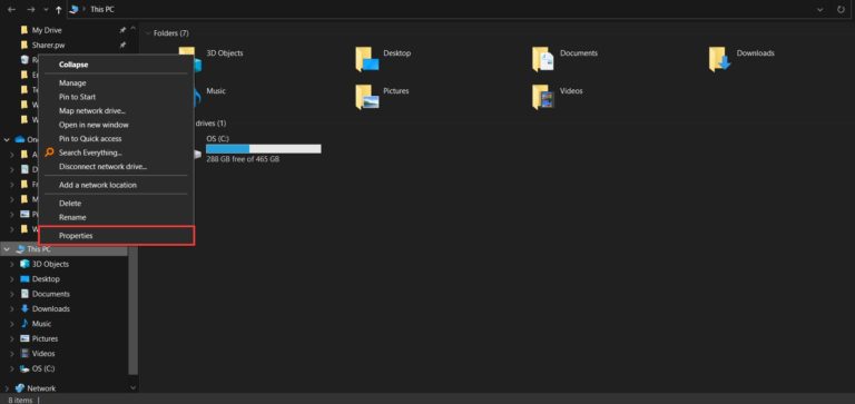 Windows File Explorer Right-Click Properties Menu