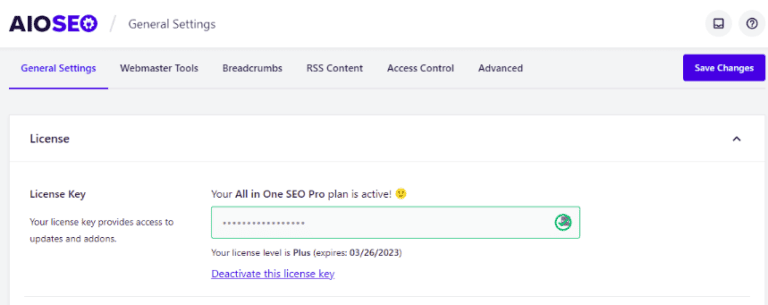 all in one seo license page