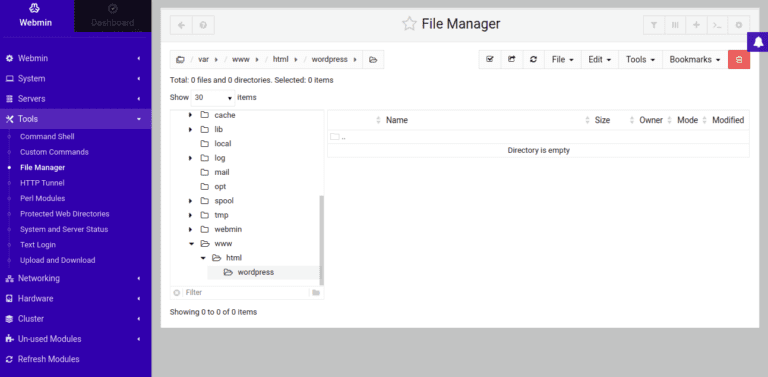 open WordPress File Manager
