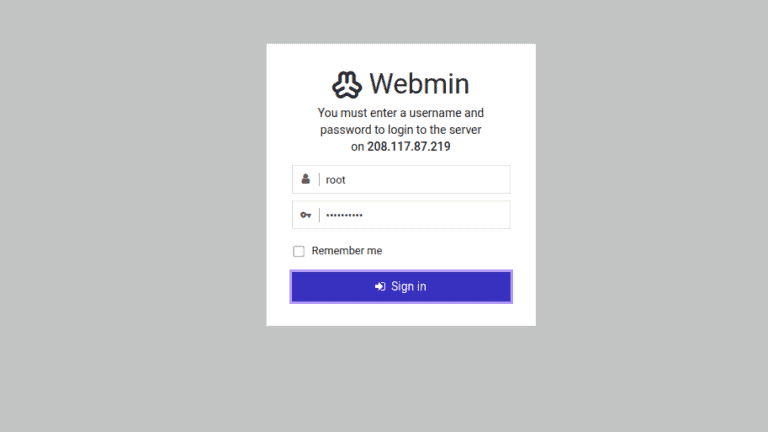 Install WordPress via Webmin on Ubuntu 20.04 / Debian webmin login page