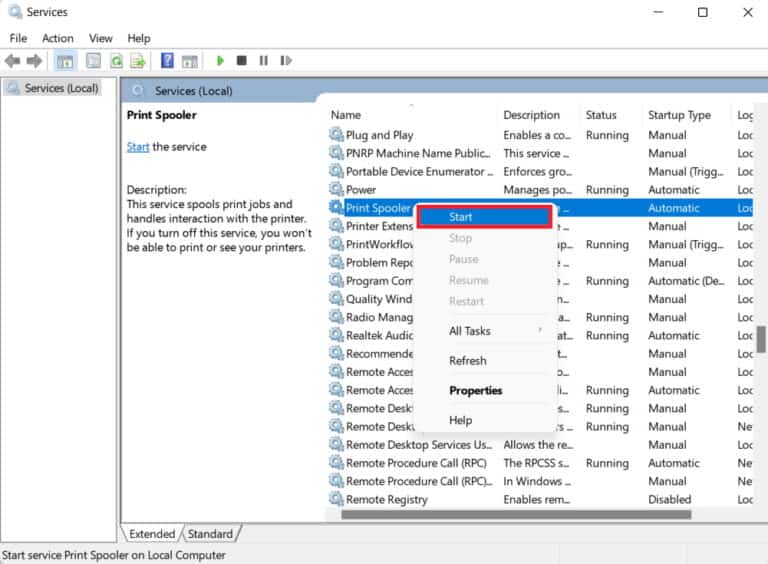 View Print Queue on Windows 10 / 11 (Clear Print Queue Jobs). Restart Print Spooler Service.