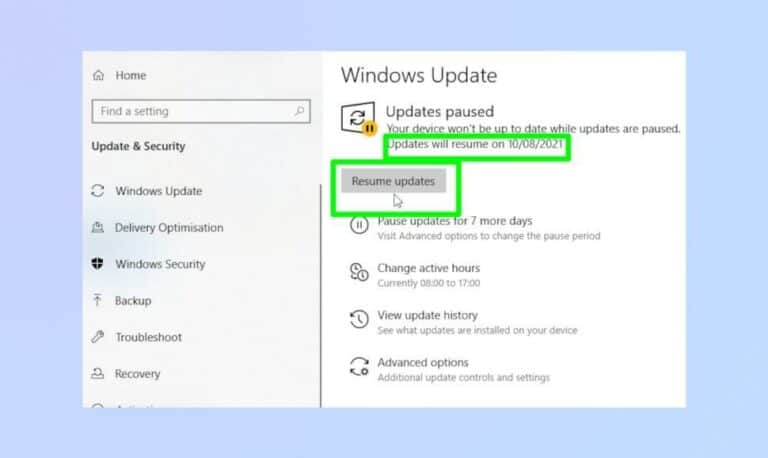 Windows Updates Paused Resumed