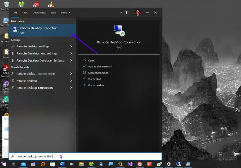 Open Remote Desktop Connection from Start Menu
