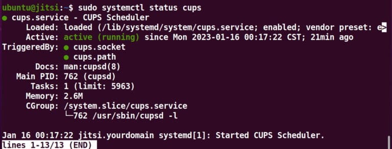 Status service using Systemctl
