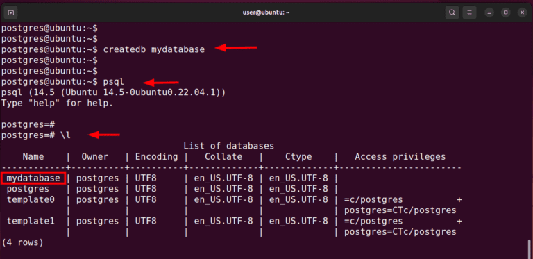 create a database PostgreSQL server Ubuntu 22.04