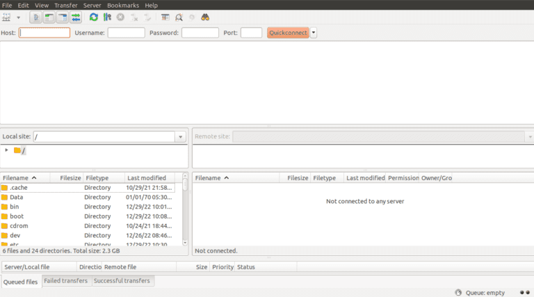 How to Install FileZilla FTP Server on Linux Ubuntu 22.04 filezilla dashboard