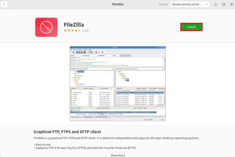 FileZilla Installation Ubuntu Software Center