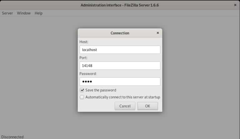 FileZilla Server Connection with Credentials