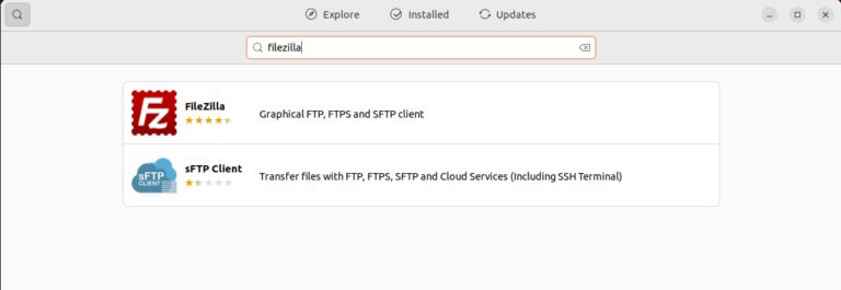 Search FileZilla Ubuntu Software Center