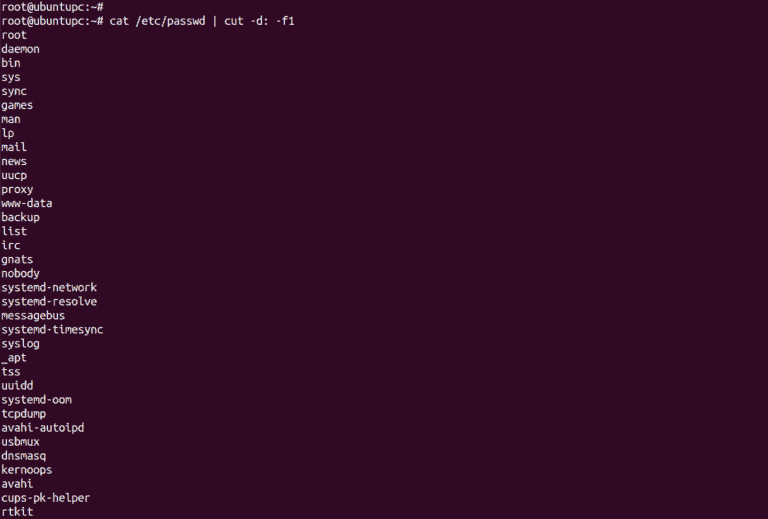 list users in linux using cut command