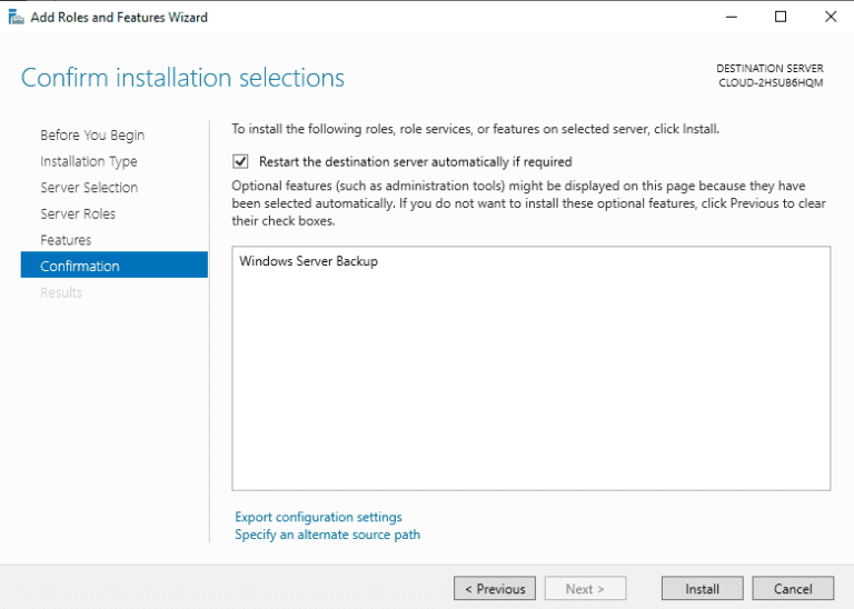 How to Install Windows Server 2022 Backup Feature confirm installation selection
