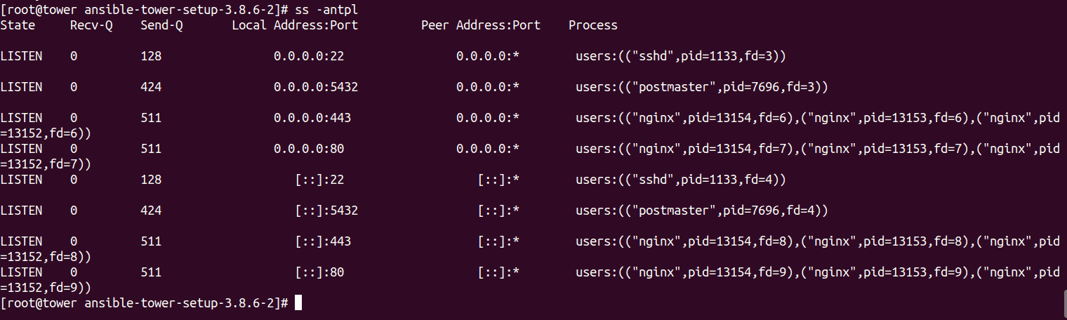 ansible tower listening port