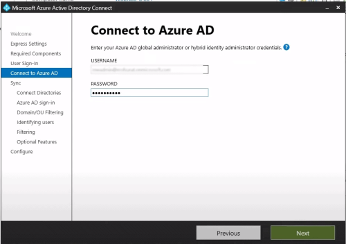 Azure AD Connect Global Admin Login