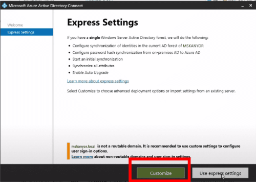 Azure AD Connect Custom or Express Settings
