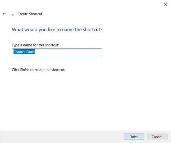 Windows 10 Create Shortcut Dialog